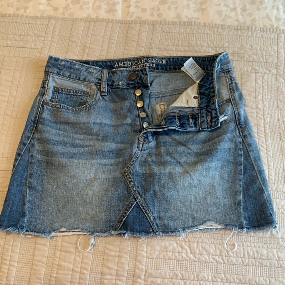 American Eagle distressed denim button up skirt
